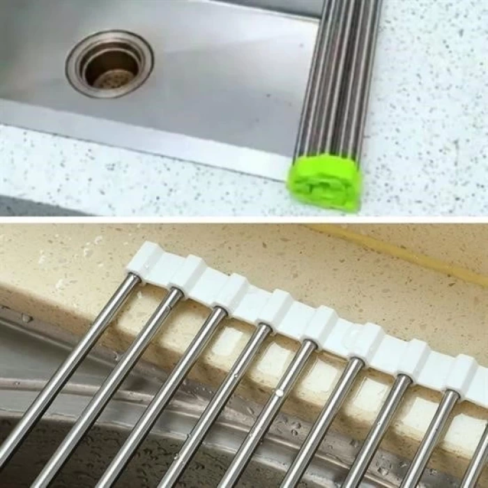 İpek Yıldızı® Evye Üstü Katlanır Nihale Paslanmaz Çelik Pratik Sebze Meyve Bulaşık Kurutma Süzgeci