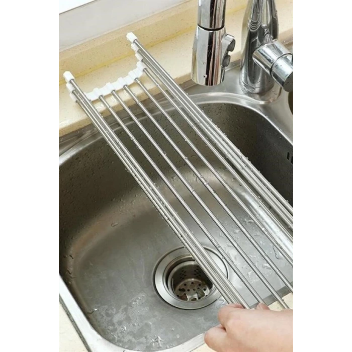 İpek Yıldızı® Evye Üstü Katlanır Nihale Paslanmaz Çelik Pratik Sebze Meyve Bulaşık Kurutma Süzgeci