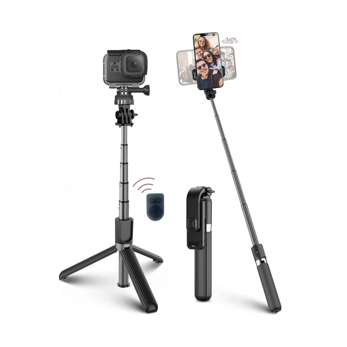 İpek Yıldızı® Fotoğraf Makinası ve Telefon Takılabilen 2si 1 Arada 2.2m Uzayan Selfie Çubuğu Kumandalı Tripod