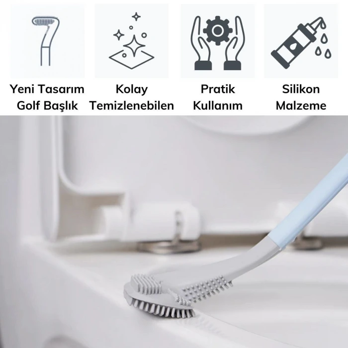 İpek Yıldızı® Golf Tasarımlı Silikon WC Klozet Mutfak Temizlik Fırçası Kanca Hediyeli