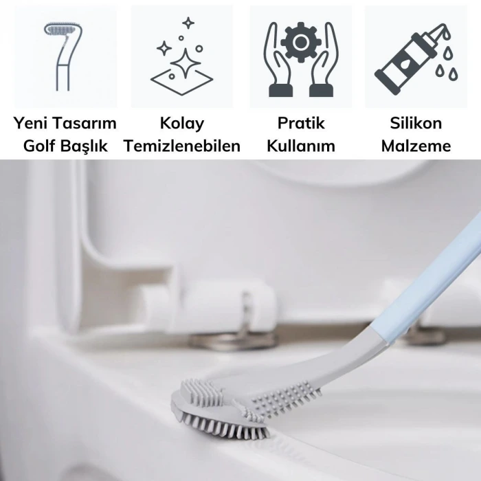 İpek Yıldızı® Golf Tasarımlı Silikon WC Klozet Mutfak Temizlik Fırçası Kanca Hediyeli