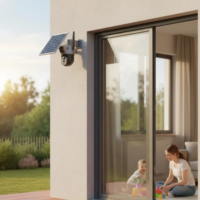 İpek Yıldızı® Güneş Panelli Akıllı Güvenlik Kamerası 360° PTZ Hareketli,Kablosuz WiFi,Çift Anten ve Kameralı,Gece Görüşlü,Hareket Algılamalı,Solar Kam