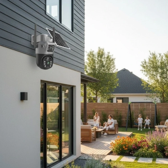 İpek Yıldızı® Güneş Panelli Akıllı Güvenlik Kamerası 360° PTZ Hareketli,Kablosuz WiFi,Çift Anten ve Kameralı,Gece Görüşlü,Hareket Algılamalı,Solar Kam