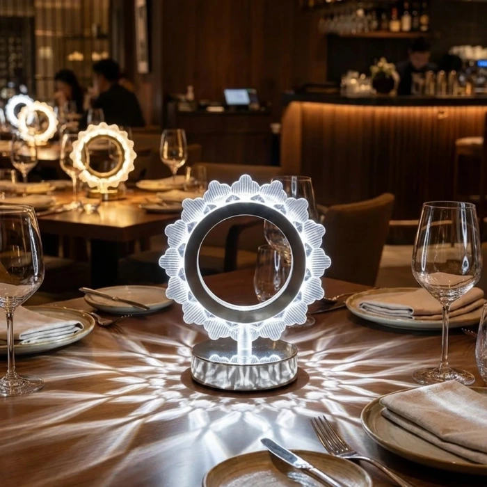 İpek Yıldızı® Güneş Şeklinde Kristal LED Masa Lambası – Dokunmatik, 3 Renk Işık Modlu, Şarjlı Mini Dekoratif Gece Lambası