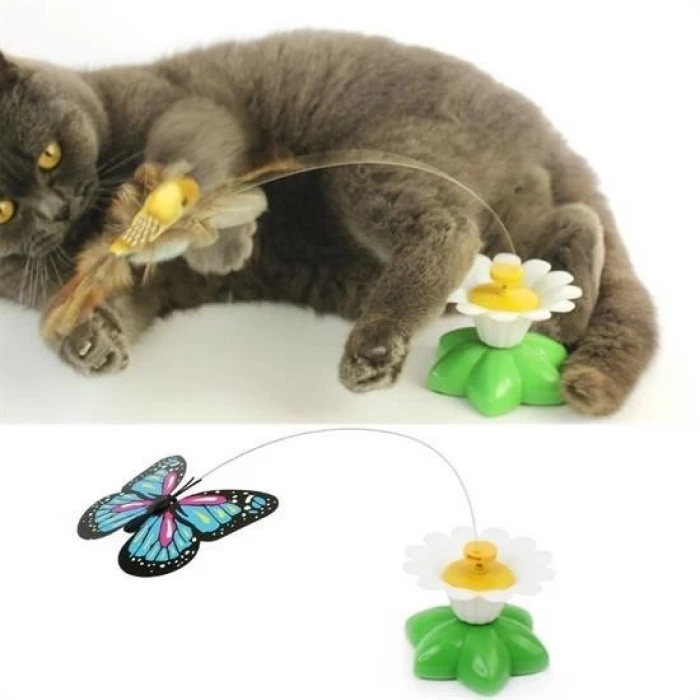 İpek Yıldızı® Hareketli Dönen Kelebek - Kedi Oyuncağı ( Pille Çalışır)