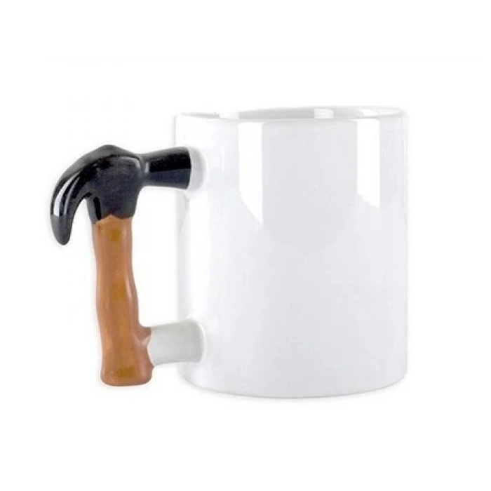 İpek Yıldızı® İlginç Hediyelik Çekiç Kulplu Tasarımlı Seramik Kupa Bardağı