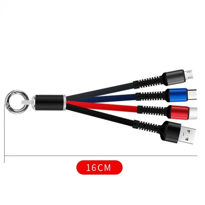 İpek Yıldızı® Işıklı Anahtarlık Model 3 in 1 USB Çıkışlı MİKRO,TYPE-C ve İphone Uyumlu Şarj Kablosu