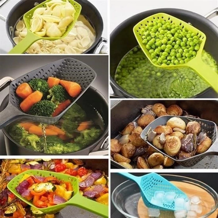 İpek Yıldızı® Isıya Dayanıklı Plastik Süzgeçli Kızartma ve Sebze Haşlama Kepçesi