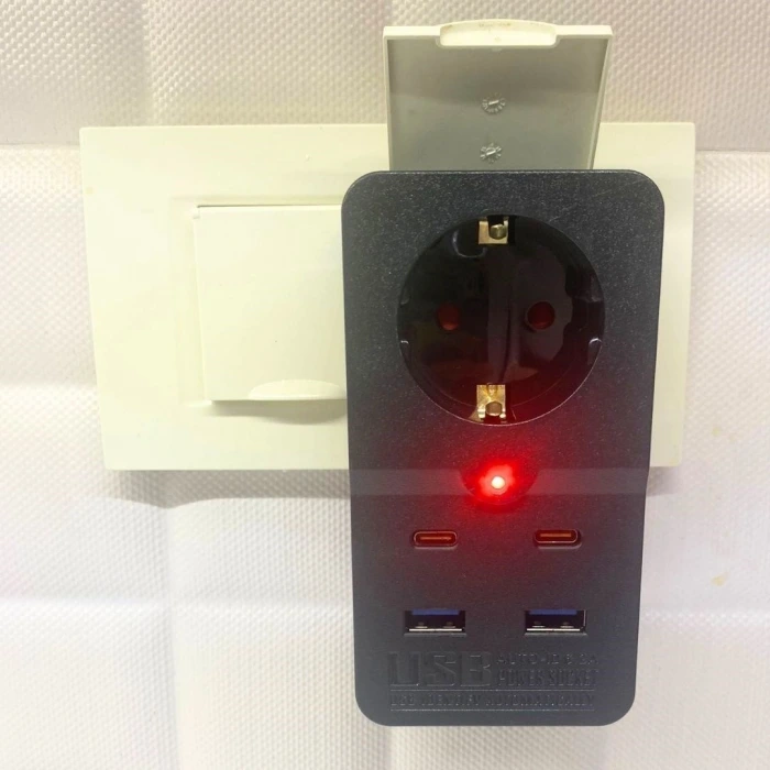İpek Yıldızı® Isıya Dayanıklı Termal Akım Korumalı 1 Priz Girişli 2 USB Girişli 2 TYPE-C Girişli Pirz