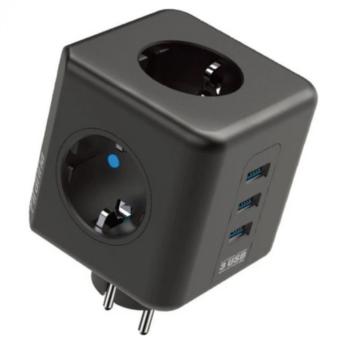 İpek Yıldızı® Isıya Dayanıklı Termal Akım Korumalı ve Çocuk Korumalı 3 Priz Girişli 3 USB Girişli Küp Priz