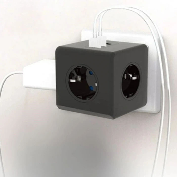 İpek Yıldızı® Isıya Dayanıklı Termal Akım Korumalı ve Çocuk Korumalı 3 Priz Girişli 3 USB Girişli Küp Priz