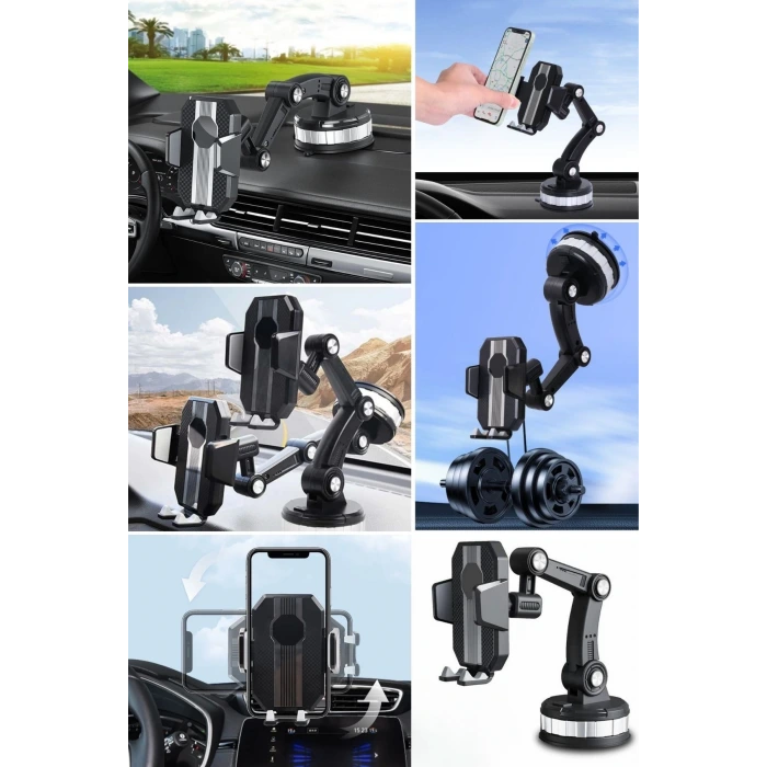 İpek Yıldızı® Jel Vantuzlu Cama Takılabilen Güçlü 360 Derece Dönebilen Ayarlanabilir Araç Içi Vantuzlu Telefon Tutucu