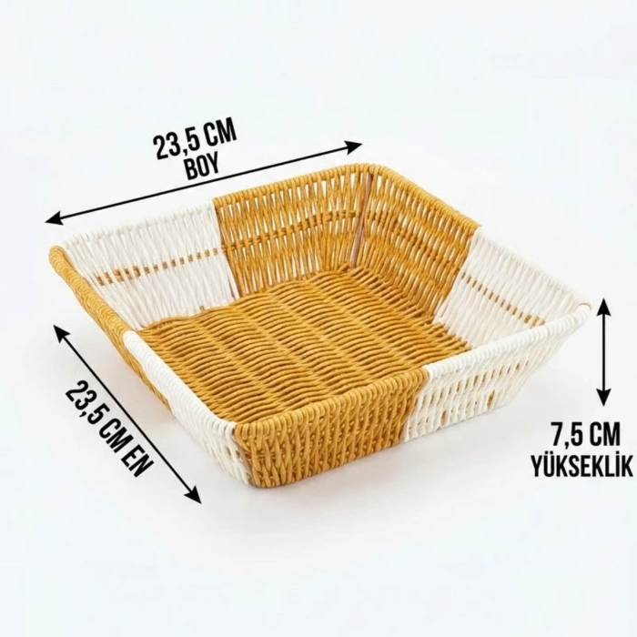 İpek Yıldızı® Kare Çift Renkli Plastik Rattan Ekmek ve Meyve Sepeti - Çok Amaçlı Banyo ve Mutfak Düzenleyici - Yıkanabilir Tezgâh Üstü Organizer