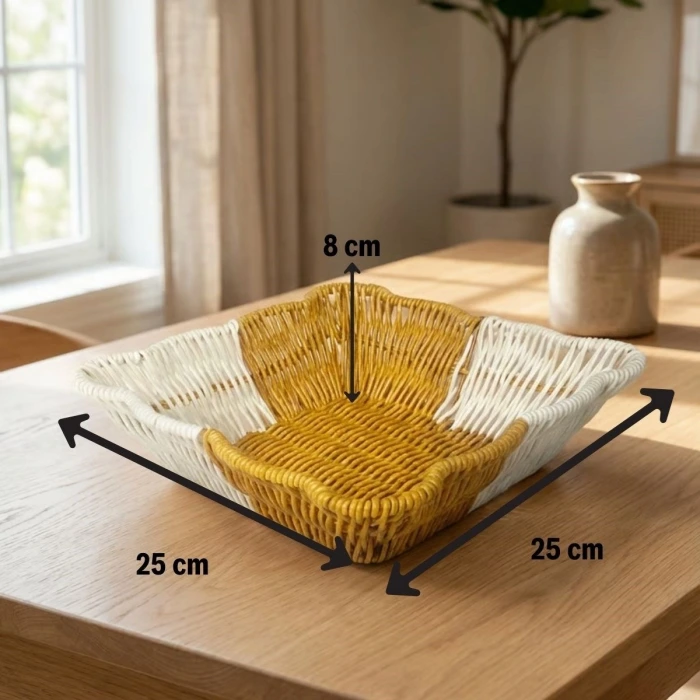İpek Yıldızı® Kare Dalgalı Çift Renkli Plastik Rattan Ekmek ve Meyve Sepeti - Çok Amaçlı Banyo ve Mutfak Düzenleyici - Yıkanabilir Tezgâh Üstü Organiz