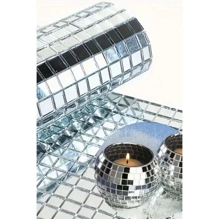 İpek Yıldızı® Kare Silver Cam Mozaik Fayans Çıkartmaları El İşi Kare Cam Fayans Kendinden Yapışkanlı Aynalı Dekor Panel 30x30 Cm