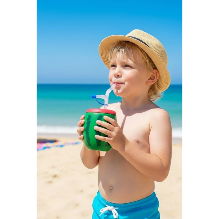 İpek Yıldızı® Karpuz Model Kendiliğinden Pipetli 900 ml Suluk, Matara