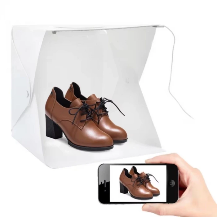 İpek Yıldızı® Katlanır Işıklı Fotoğraf Stüdyosu 40x40 cm 6 Renk Fonlu Ürün Çekimi İçin Uygun Fotoğraf Çekim Kutusu