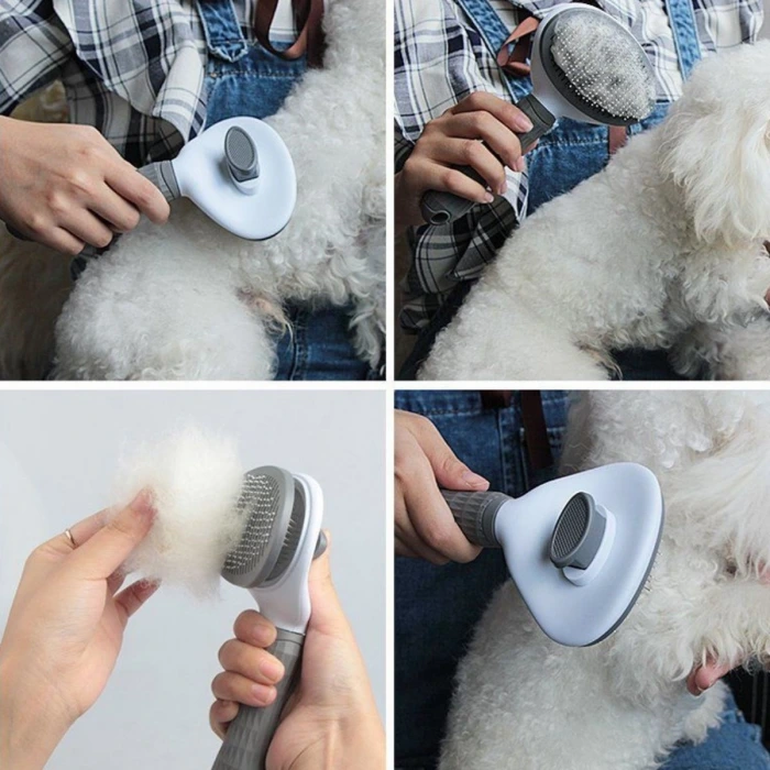 İpek Yıldızı® Kedi Köpek Tüy Toplayıcı Kendini Temizleyebilen Ergonomik Rahat Evcil Hayvan Tarağı Gri