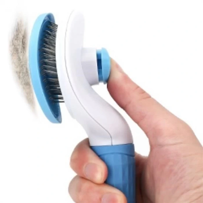 İpek Yıldızı® Kedi Köpek Tüy Toplayıcı Kendini Temizleyebilen Ergonomik Saplı Evcil Hayvan Tarağı Mavi