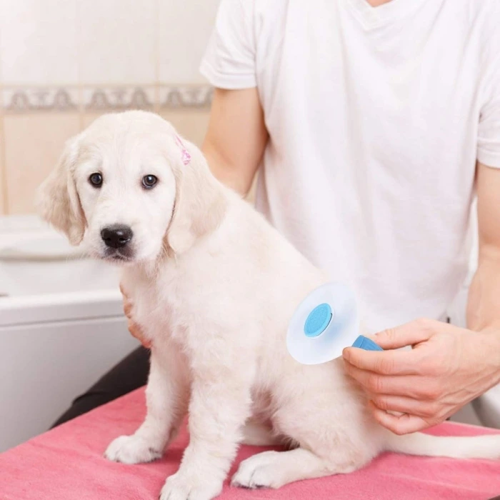 İpek Yıldızı® Kedi Köpek Tüy Toplayıcı Kendini Temizleyebilen Ergonomik Saplı Evcil Hayvan Tarağı Mavi