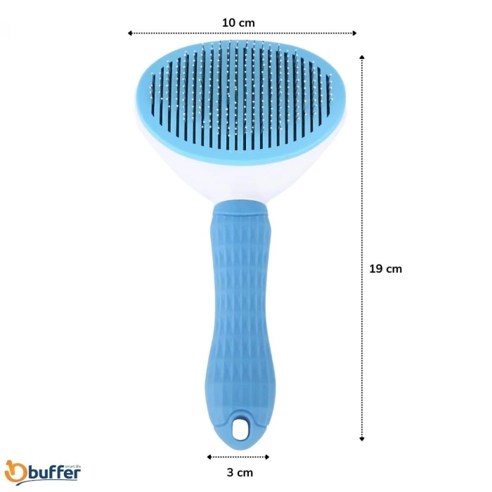 İpek Yıldızı® Kedi Köpek Tüy Toplayıcı Kendini Temizleyebilen Ergonomik Saplı Evcil Hayvan Tarağı Mavi