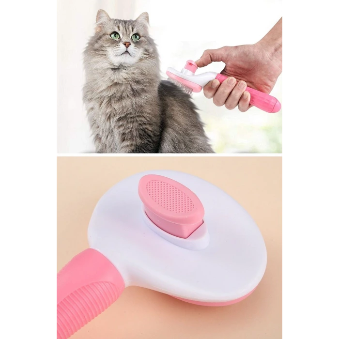 İpek Yıldızı® Kedi Köpek Tüy Toplayıcı Kendini Temizleyebilen Ergonomik Saplı Evcil Hayvan Tarağı Pembe