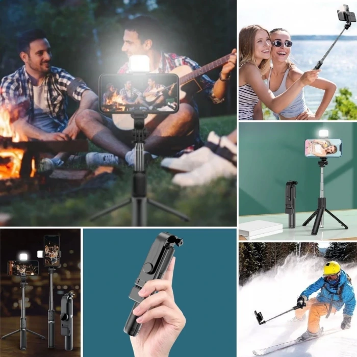 İpek Yıldızı® Kendiliğinden Işıklı Masaüstü Tripod Olabilen Telefon Tutuculu Kablosuz Kumandalı Selfie Çubuğu