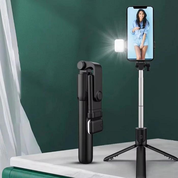 İpek Yıldızı® Kendiliğinden LED Işıklı Kumandalı Uzayabilen Selfie Çubuğu,Masa Üstü Tripod