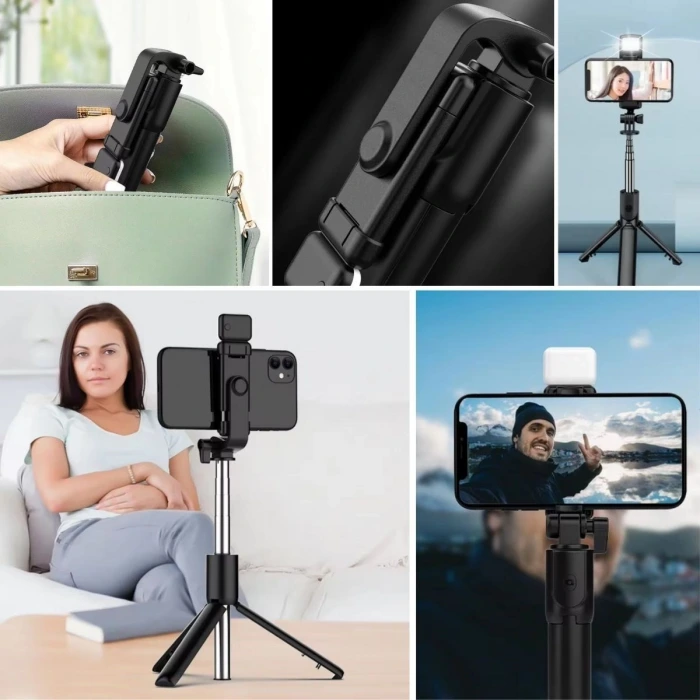 İpek Yıldızı® Kendiliğinden LED Işıklı Kumandalı Uzayabilen Selfie Çubuğu,Masa Üstü Tripod