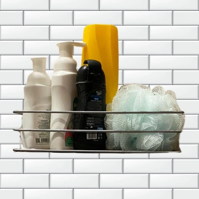 İpek Yıldızı® Kendiliğinden Yapışkanlı Krom Paslanmaz Metal Şampuanlık Banyo Düzenleyici Raf