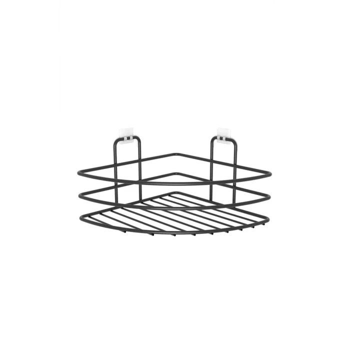 İpek Yıldızı® Kendiliğinden Yapışkanlı Montaj Gerektirmeyen Tek Katlı Banyo Askı Köşe Şampuanlık Siyah