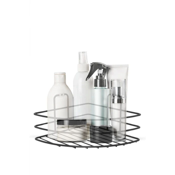 İpek Yıldızı® Kendiliğinden Yapışkanlı Montaj Gerektirmeyen Tek Katlı Banyo Askı Köşe Şampuanlık Siyah