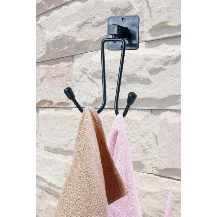 İpek Yıldızı® Kendiliğinden Yapışkanlı Siyah Paslanmaz Metal Bornoz ve Havlu Askılığı