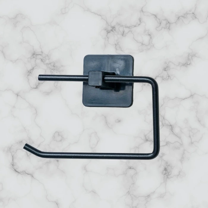 İpek Yıldızı® Kendiliğinden Yapışkanlı Siyah Paslanmaz Metal Kapaksız Tuvalet Kağıtlığı Aparatı