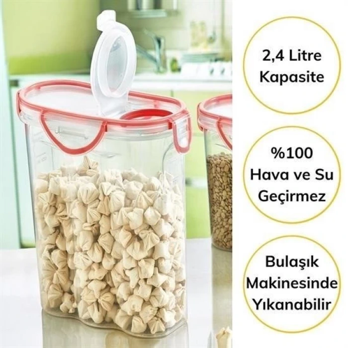 İpek Yıldızı® Kilitli Kapaklı Contalı Hava,Su Sıvı Geçirmez 2,4 Litre Erzak Saklama Kabı-SA590