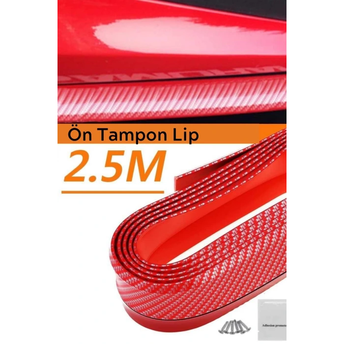 İpek Yıldızı® Kırmızı Renkli 2,5 Metre Araba Oto Ön Tampon Koruyucu Kauçuk Pratik Tampon Şerit Bant Döşeme