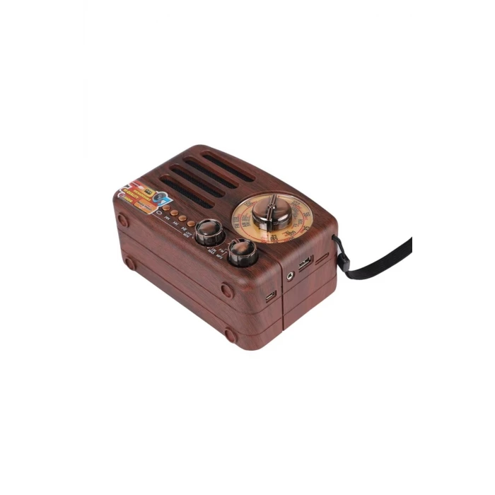 İpek Yıldızı® Küçük Boy Retro, Nostaljik, Ahşap Tasarım Bluetooth Hoparlörlü, Şarjlı, Taşınabilir Büyük Döndürülebilen Düğmeli FM/AM Destekli Radyo NS