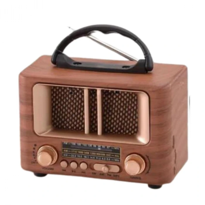 İpek Yıldızı® Küçük Mini Boy Retro Ahşap Tasarım Bluetooth Hoparlörlü Radyo – FM/AM Destekli, Şarjlı ve Taşınabilir Radyo NS-8108