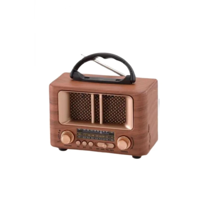 İpek Yıldızı® Küçük Mini Boy Retro Ahşap Tasarım Bluetooth Hoparlörlü Radyo – FM/AM Destekli, Şarjlı ve Taşınabilir Radyo NS-8108