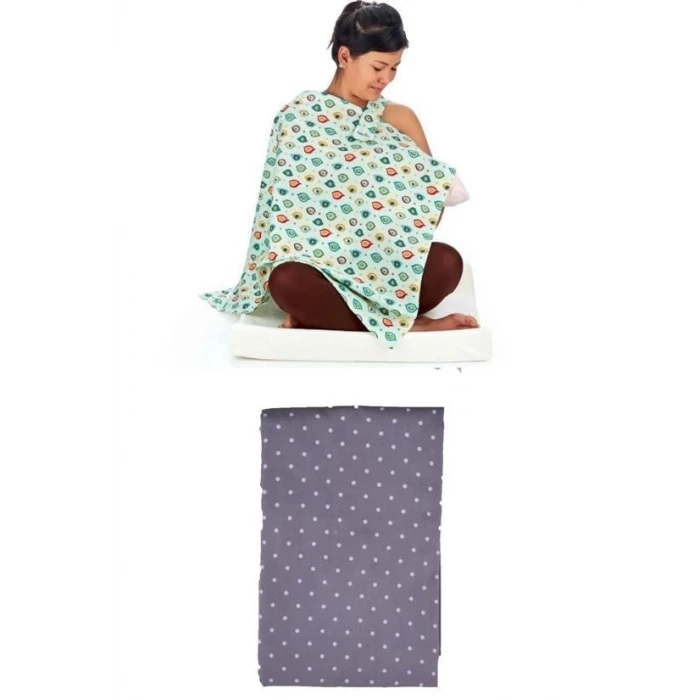 İpek Yıldızı® Kullanışlı Bebek Emzirme Önlüğü Gri Puantiyeli