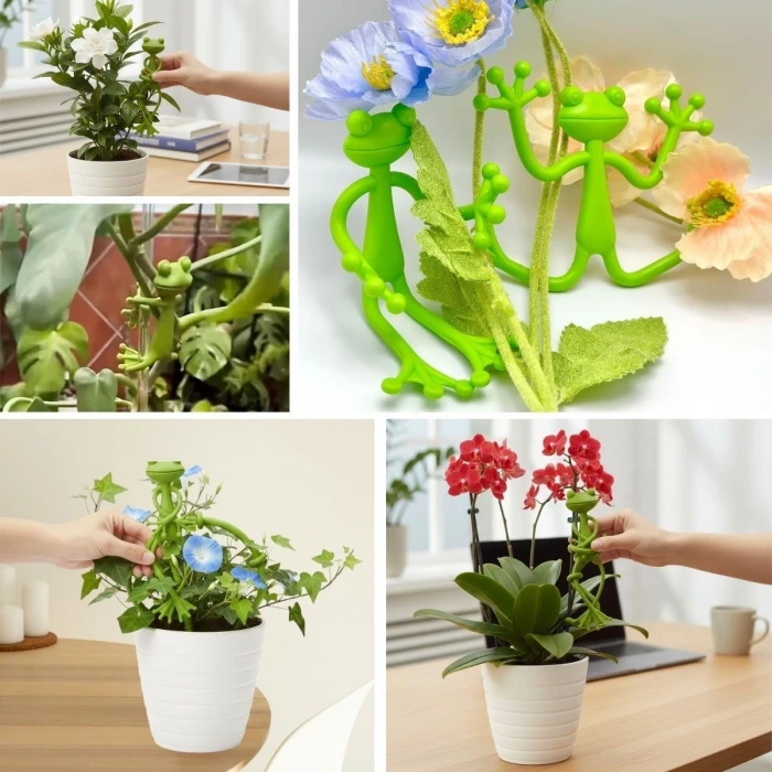 İpek Yıldızı® Kurbağa Şeklinde Bitki Sabitleyici – Bahçe ve İç Mekan Bitkileri İçin Dal ve Gövde Destek Aparatı, Çok Amaçlı Bitki Tutucu Klips