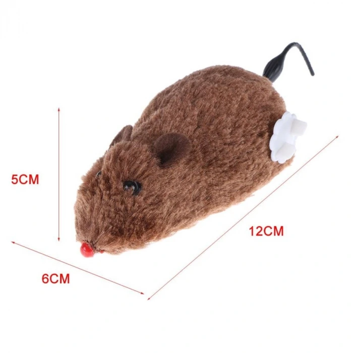 İpek Yıldızı® Kurmalı Kedi Eğitim Oyuncağı Tüylü Peluş Fare Yakalama İnteraktif Sevimli Eğlenceli Oyuncak