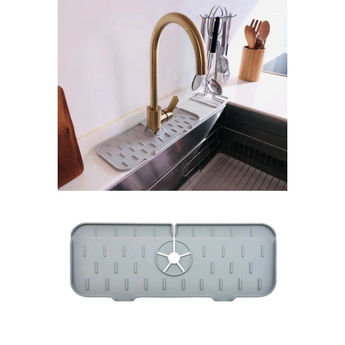 İpek Yıldızı® Lavabo İçin Silikon Esnek Mat Musluk Sapı Damlama Tutucu Raf Mutfak Tezgahı Sıçrama Koruma
