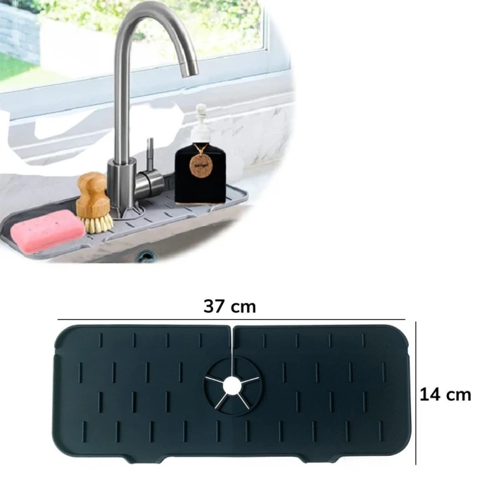 İpek Yıldızı® Lavabo İçin Silikon Esnek Mat Musluk Sapı Damlama Tutucu Raf Mutfak Tezgahı Sıçrama Koruma