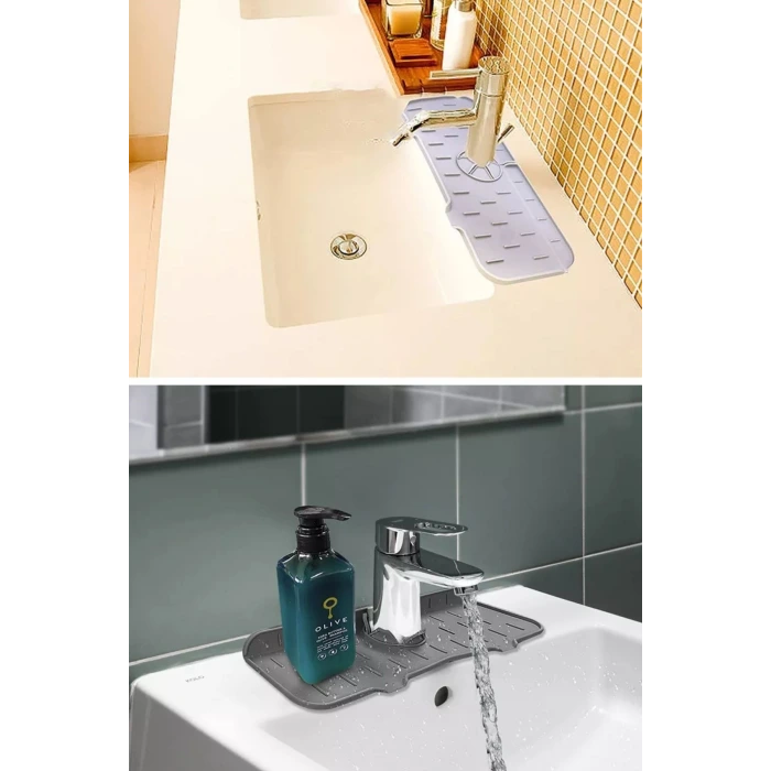 İpek Yıldızı® Lavabo İçin Silikon Esnek Mat Musluk Sapı Damlama Tutucu Raf Mutfak Tezgahı Sıçrama Koruma