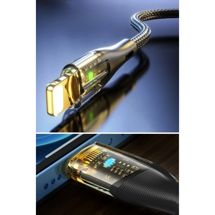 İpek Yıldızı® Led Işık Uçlu Sağlam İp Kablolu USB to Lightning Hızlı Şarj Kablosu