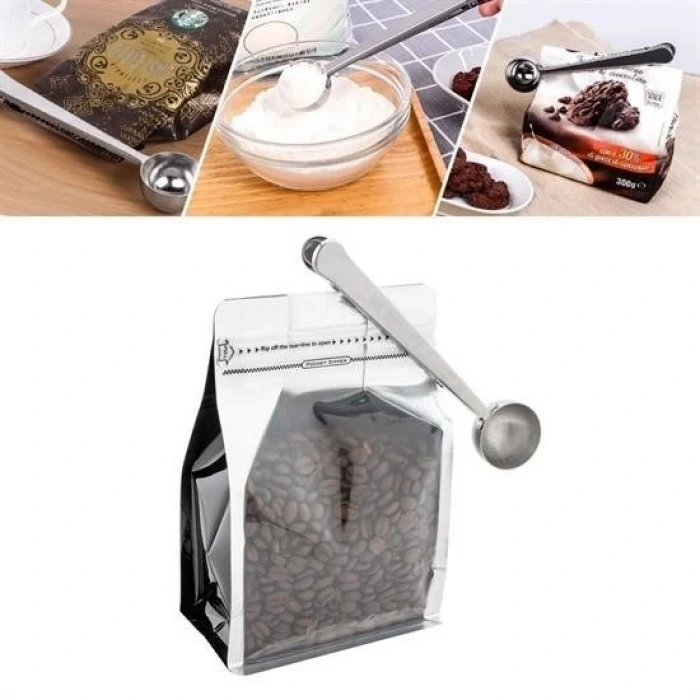 İpek Yıldızı® Mandallı Kahve Ölçü Kaşığı Silver Çok Fonksiyonlu Paslanmaz Çelik Kaşık