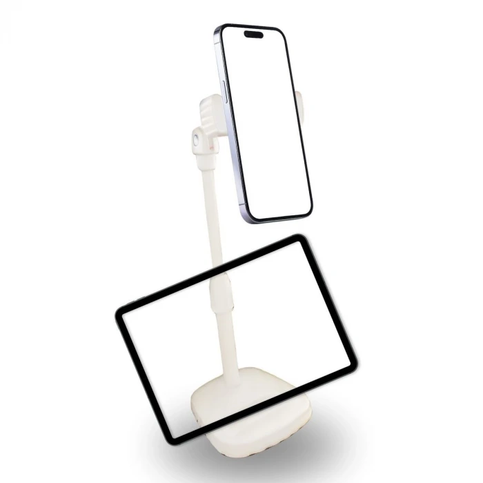 İpek Yıldızı® Masa Üstü Tablet ve Telefon Tutucu Plastik Aparat Beyaz Telefon Standı