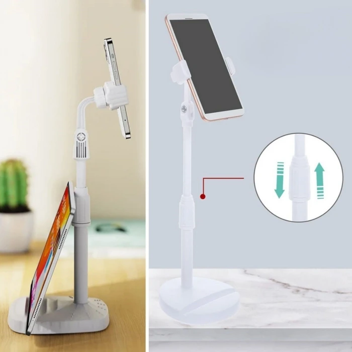 İpek Yıldızı® Masa Üstü Tablet ve Telefon Tutucu Plastik Aparat Beyaz Telefon Standı