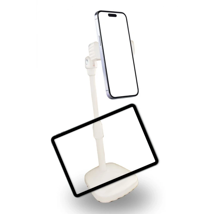 İpek Yıldızı® Masa Üstü Tablet ve Telefon Tutucu Plastik Aparat Beyaz Telefon Standı